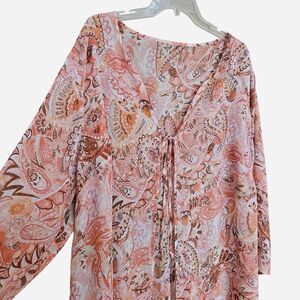 y2k boho festival pink paisley coverup with sequins and front tie